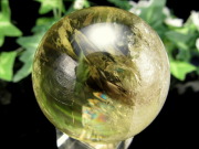 超透明 5A ファントム・虹入り シトリン 丸玉 台座付き 直径42mm 重さ104g 透明感抜群 金運 財運 幸運 お守りにも 一点もの ブラジル産 パワーストーン 天然石