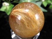 針たっぷり ゴールドルチル クォーツ 丸玉 K9クリスタル台座付 直径約31mm 重さ42.8g ルチルクォーツ パワーストーン 一点もの ブラジル産 パワーストーン