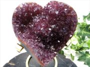 アメジスト ハート型 クラスター ゴールデン台座付 最大幅88mm 重さ334g 極上濃厚パープル&美結晶 愛の守護石 紫水晶 1点物 ウルグアイ産 パワーストーン
