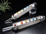 ヒマラヤ水晶丸玉付き ヒマラヤ水晶 ヒーリングワンド 全長約15cm-17cm 1個売り マジックワンド チャクラを表す7つの宝石 パワーストーン 天然石