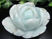 幸運を招く 蒼緑の薔薇 アマゾナイト 薔薇彫刻置物 高さ 78mm 横幅 195mm アマゾナイトがもたらす 言葉と心の調和 可愛らしい 一刀一石彫り 極上一点物
