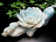 幸運を招く 蒼緑の薔薇 アマゾナイト 薔薇彫刻置物 高さ 51mm 横幅 512mm アマゾナイトがもたらす 言葉と心の調和 可愛らしい 一刀一石彫り 極上一点物