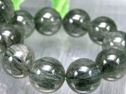 濃緑ルチル 3A グリーンルチルクォーツ ブレスレット 12.5mm-13mm×16珠 濃色グリーンカラー たっぷり緑針 透明感あり 精神を研ぎ澄ます石 モザンビーク