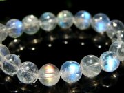 極上レインボーシラー珠有り S級 ブルー&レインボームーンストーン ホワイトラブラドライト ブレスレット 6.5mm-7mm×28珠