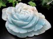 幸運を招く 蒼緑の薔薇 アマゾナイト 薔薇彫刻置物 高さ 38mm 横幅 134mm アマゾナイトがもたらす 言葉と心の調和 可愛らしい 一刀一石彫り 極上一点物