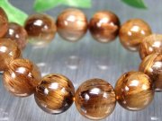 これぞタイガーの束針 4A タイガータイチンルチルクォーツ ブレスレット 10mm-10.5mm×19珠 アンティークゴールド タイチン ブラウンゴールド針も 一点物