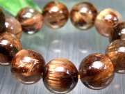 これぞタイガーの束針 4A タイガータイチンルチルクォーツ ブレスレット 11mm-11.5mm×18珠 アンティークゴールド タイチン ブラウンゴールド針も 一点物