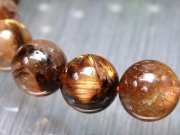 タイガーの束針 4A タイガータイチンルチルクォーツ ブレスレット 10.5mm-11mm×19珠 アンティークゴールド タイチン ブラウンゴールド針も 一点物