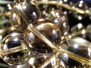 大珠 ゼウスクォーツ スモーキーファントムシトリン ブレスレット 15mm-15.5mm×14珠前後 内径 17.0cm 透明感際立つシャンパンゴールド