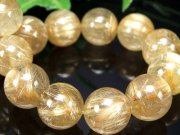 迫力の束針 5A タイチン多め ゴールドルチル クォーツ ブレスレット 12mm-12.5mm×17珠 金運の代表石 上品な煌めき キラキラ針 一点もの ブラジル産