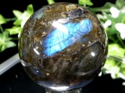 3A ラブラドライト 丸玉 台座付 直径約60mm 重さ305g 月と太陽を象徴する石 一点もの マダガスカル産 パワーストーン 天然石
