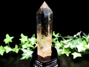 ライモナイト・ラダー入り スモーキークォーツ 水晶 ポイント 六角柱 専用木製台座付 高さ157mm 重さ295g 極上超透明 浄化 インテリア一点もの ブラジル産