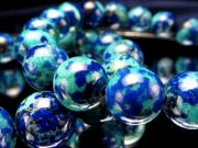 星海アズライトマラカイト アズロマラカイト ブレスレット 9mm-9.5mm×22珠前後 珍しい斑模様タイプ 自然が生み出す芸術 理想的な癒しの石 コンゴ産