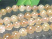 緊急入荷 約6.5mm-7mm珠 ゴールドルチルクォーツ 一連 約38-40cm しっかり金針 金運アップに 針入り水晶 ブラジル産 rn-p パワーストーン 天然石