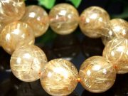 大珠 繊細束針 4A 煌めき ゴールドルチルクォーツ ブレスレット 14mm-14.5mm×15珠 迫力の針びっしりタイプ 金運の代表石 一点もの ブラジル産
