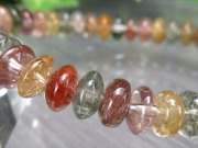 5A MIX ルチル クォーツ ボタンカット ブレスレット 石幅7.5mm-8mm 一点もの ブラジル 産 パワーストーン 天然石 ゴールド オレンジ グリーン ブラック