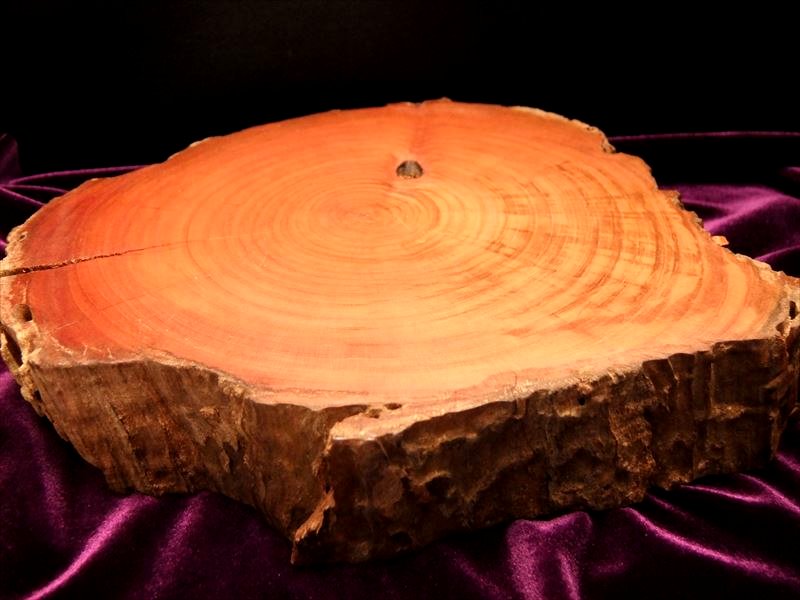 愛知県の桜(さくら)の木 大き目の原石台座 天然木製楕円型 幅約200mm前後 置物や原石のディスプレイに 原石用台座 愛知県産 桜赤身