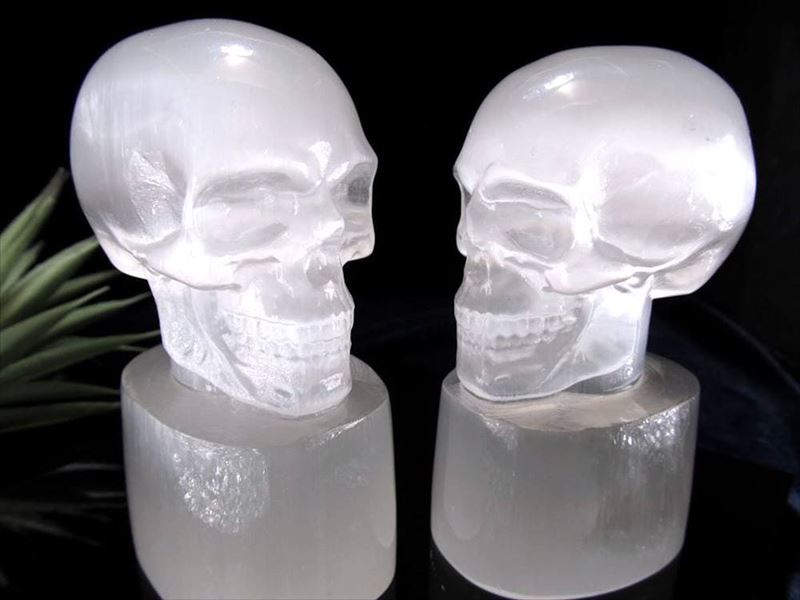 セレナイト(透石膏)ドクロ 髑髏 彫刻置物 高さ約10cm 1個売り クールなスカル 聖母マリアのガラス インテリアや贈り物に メキシコ産