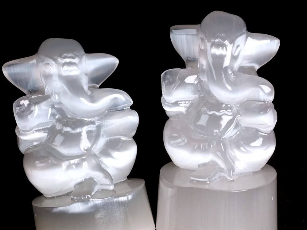 セレナイト ガネーシャ彫刻 彫刻置物 高さ約9cm-10cm 夢の実現を助ける あらゆる障害を除去して成功に導く守り神 聖母マリアのガラス メキシコ産