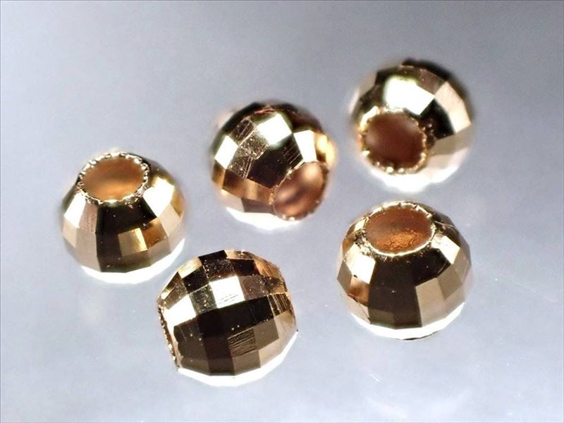 18金ゴールドカットビーズ 約3mm 穴径約0.6mm 1セット5個入り デザインブレスのサイズ調整 アクセントに 18KRND003 pa-p
