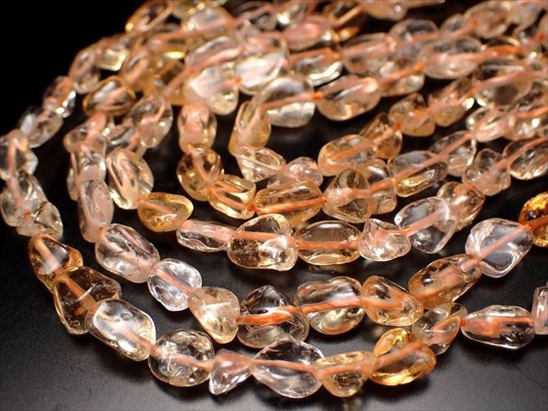 シトリン タンブル 一連 幅約4mm-7mm 約37-39cm 高品質 11月の誕生石 黄水晶 ブラジル産