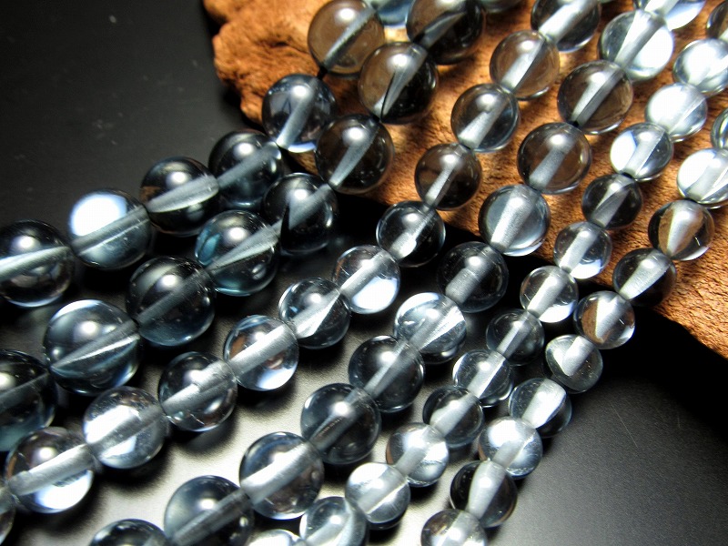 約6mm珠 ブラックシルバー・レインボーグラスオーラ・ルナフラッシュ 一連 約38-40cm 人工石 geki