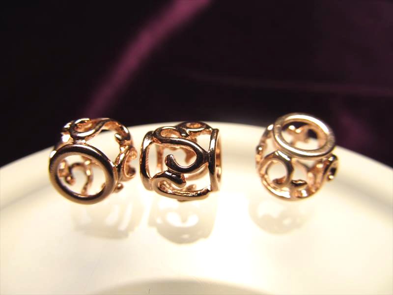 透かしビーズ ピンクゴールド 約9.5mm前後 長さ約8mm Silver925 高品質 RND028