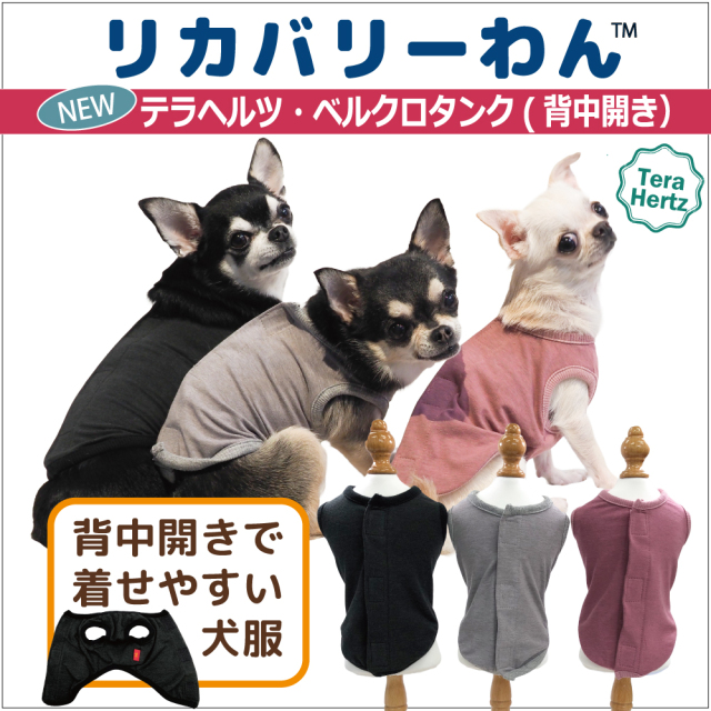 【1/30再入荷】犬リカバリーウェア  着脱ラクチン【テラヘルツ・ベルクロタンク】（３色）50052[犬服][SSからSL] 背中開きタンク シニア犬 犬介護服