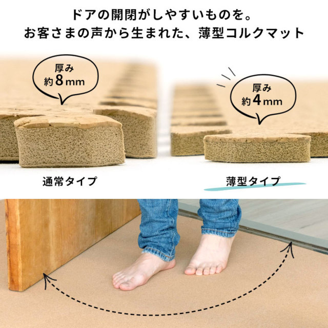 ドアの開閉がしやすい薄型コルクマット108枚セット（6畳用）