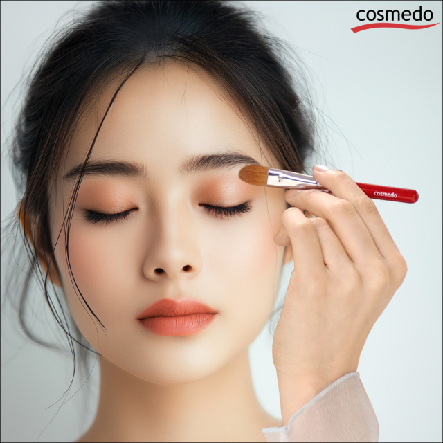 熊野筆メイクブラシ アイシャドウブラシ 大サイズ（馬毛+PBT）赤