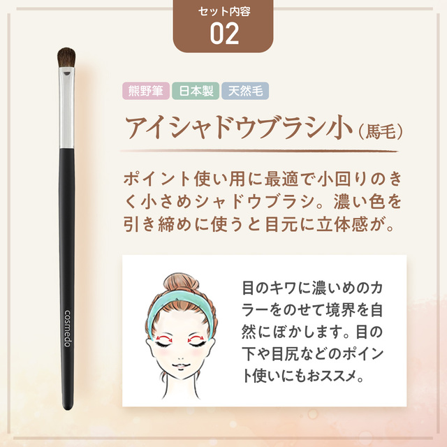 熊野筆 メイクブラシ アイメイクデビューセット （化粧筆3本+ケース