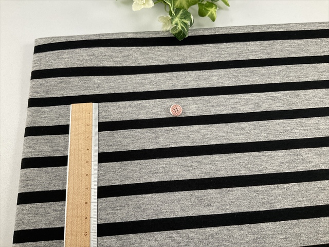 シルケットボ－ダー天竺グレー杢ブラック