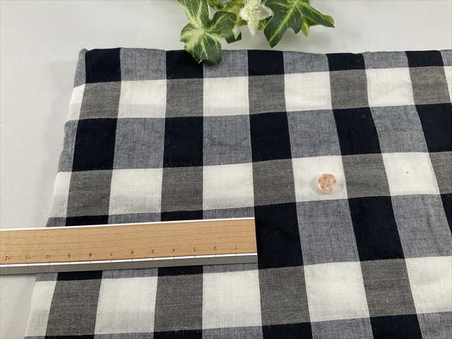 綿テンセルシャーリングブロックチェックネイビー