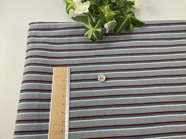 柔らか双糸天竺ボーダーブルーグレー