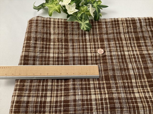 綿麻スラブチェックブラウン
