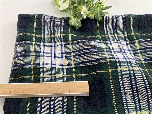 ワッシャーコットンウールチェックグリーン