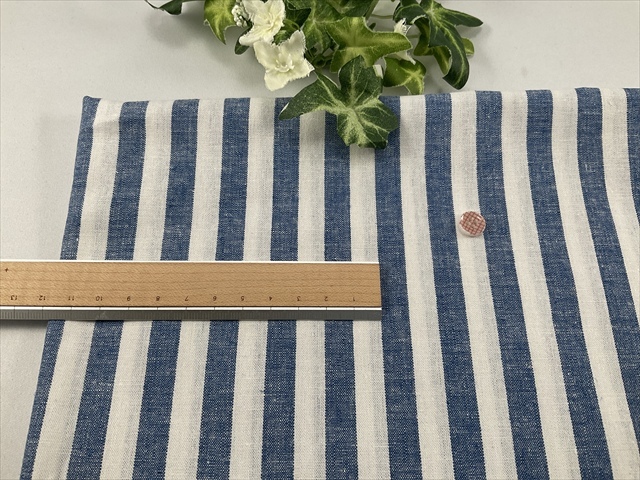 綿麻ストライプブルー