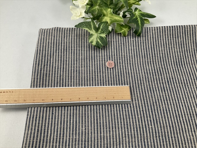 グレーネイビーストライプリネン