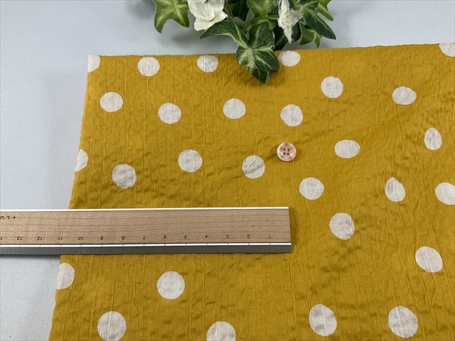 綿ローンミラクルウェーブ水玉イエロー