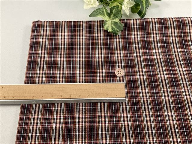 平織りシャツ地チェックこげ茶