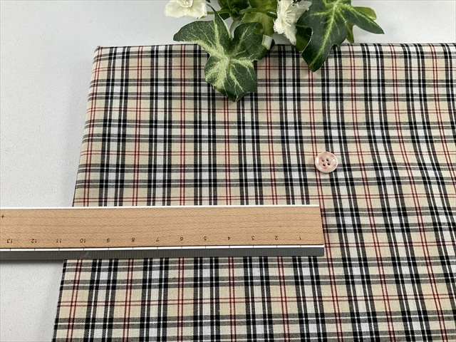 平織りシャツ地チェッククリームベージュ