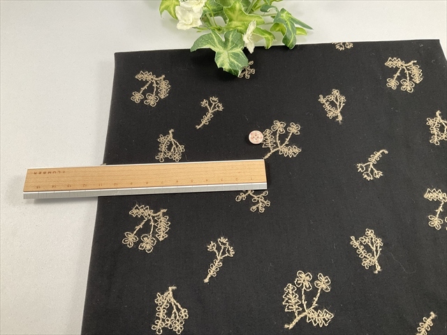 刺繍レース綿ローンブラック