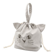 ねこのランチ巾着バッグ（グレー）