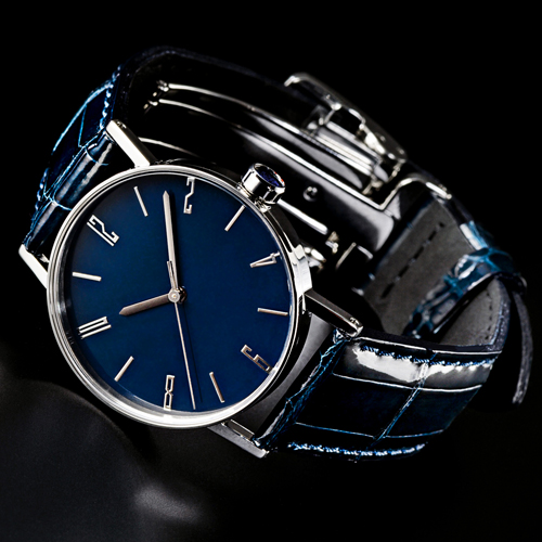 【木曽漆 伝統工芸士の手仕事　文字盤とりゅうずに漆加工 】 urushi kiso  AQ　 濃藍 （こいあい）文字盤　×　クロコダイル7色　