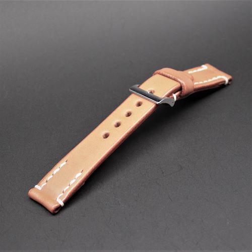 【 SOMES馬具職人手縫　４mm厚の丈夫なサドルレザー×ステンレスバックル 】　SOMES × SPQR　サドルレザー・ディスコンのナチュラル×白ステッチ　21mm幅（20mmでも装着可能）　 【 プロト品  限定1本 】