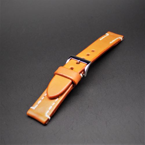 【 SOMES馬具職人手縫　４mm厚の丈夫なサドルレザー×ステンレスバックル 】　SOMES × SPQR　サドルレザー・キャメル×白ステッチ　21mm幅（20mmでも装着可能）　 【 プロト品  限定1本 】