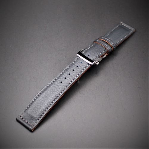 【 SPQR×SOMES 共同開発・国産高級車シート革バンド 】　 ２０mm・貴重な耐久性抜群のシートレザー × SSミラー仕上・ワンタッチ開閉式・三つ折れバックル　【限定100本】