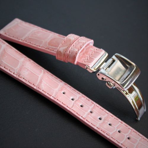 【 あらゆる高級腕時計との相性も抜群　おしゃれでな落ち着きのある オイルマット仕上げ ピンク・クロコダイル 】　１８ｍｍ・ピンク 最高級クロコダイル　×　SSミラー仕上・Uタイプバックル 《残り1本》