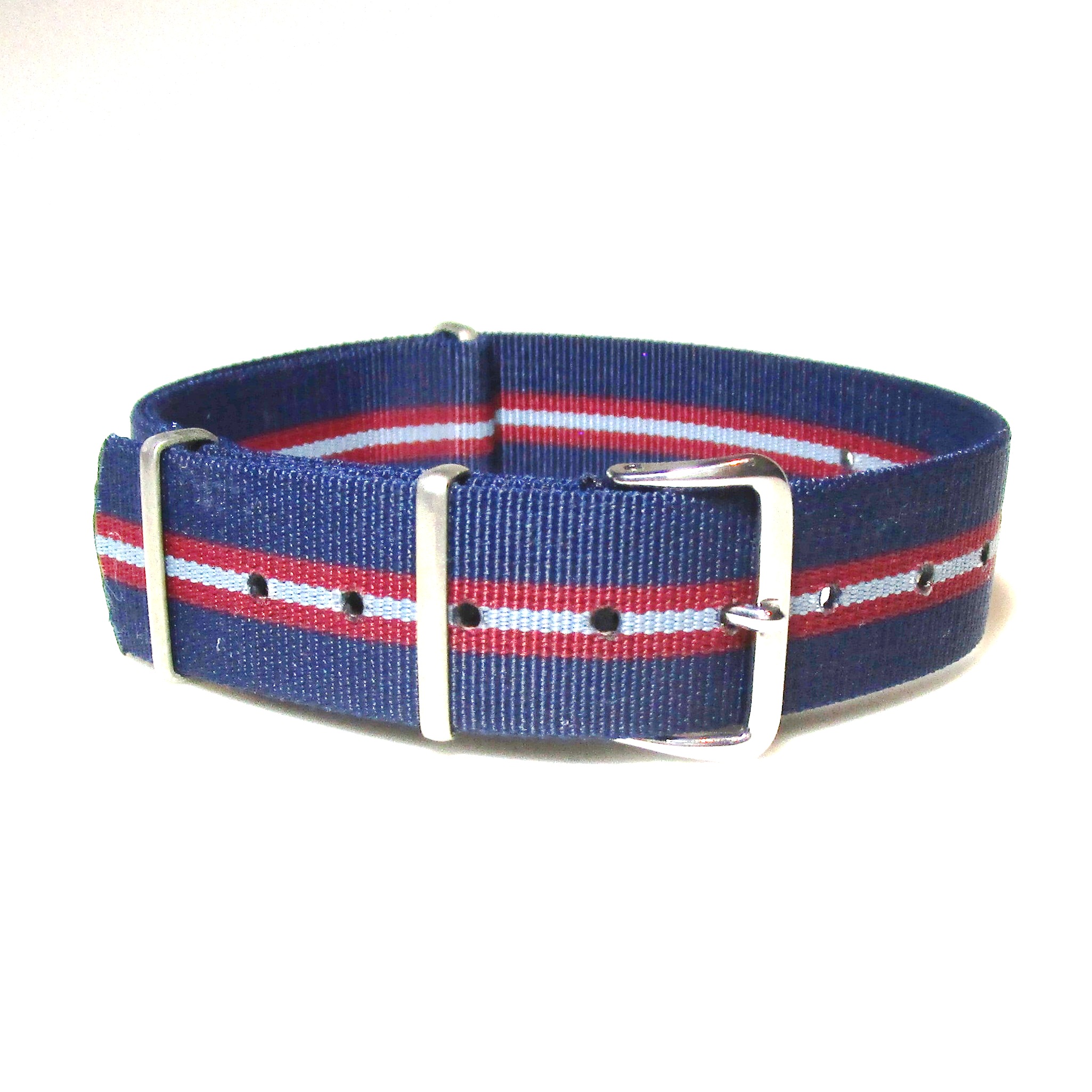 【 英国国防省認定工場製造　限定生産時計バンド　独自ルート直輸入品　限定4本 】　NATOレジメンタルストラップ #22 （18mm／紺・グレー・赤）
