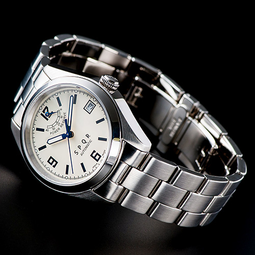 【SPQR　定番イチバン人気の手巻付自動巻パワーリザーブ 】 　Ventuno pr （文字盤は３カラー　アイボリー　ピンク　ブラック文字盤・裏蓋スケルトン） × 駒調整が簡単なステンレススチール無垢バンド